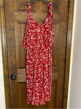 Burgundy Floral Tie-Shoulder Maxi Jumpsuit